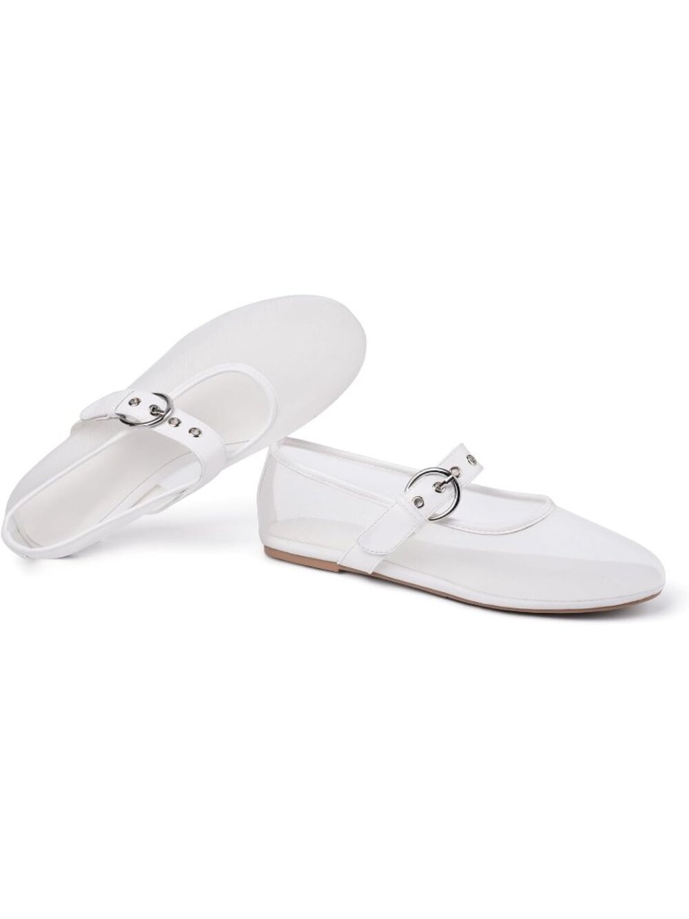 Women's Mesh Flats Ballet Flats Mary Jane Leopard White Mesh Flats - Picture 5 of 6